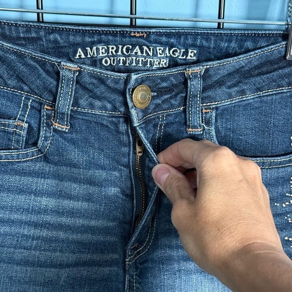 American Eagle Embellished Denim Shorts Womens 4 Blue Stretch Festival‎ Boho - Picture 3 of 10